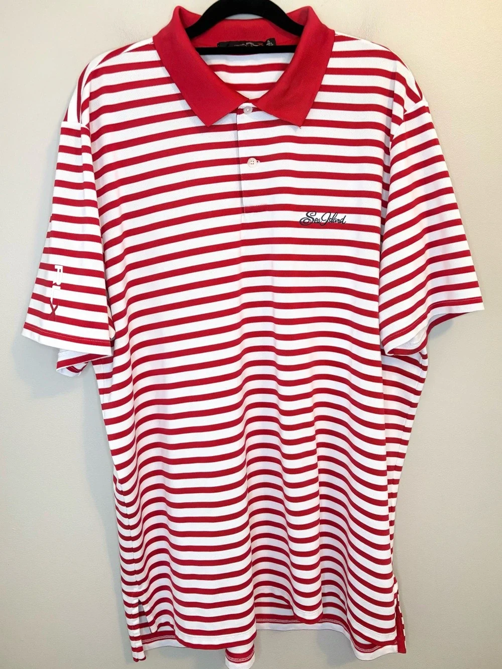 RLX Ralph Lauren Sea Island Red White Striped Golf Polo Shirt Mens XL